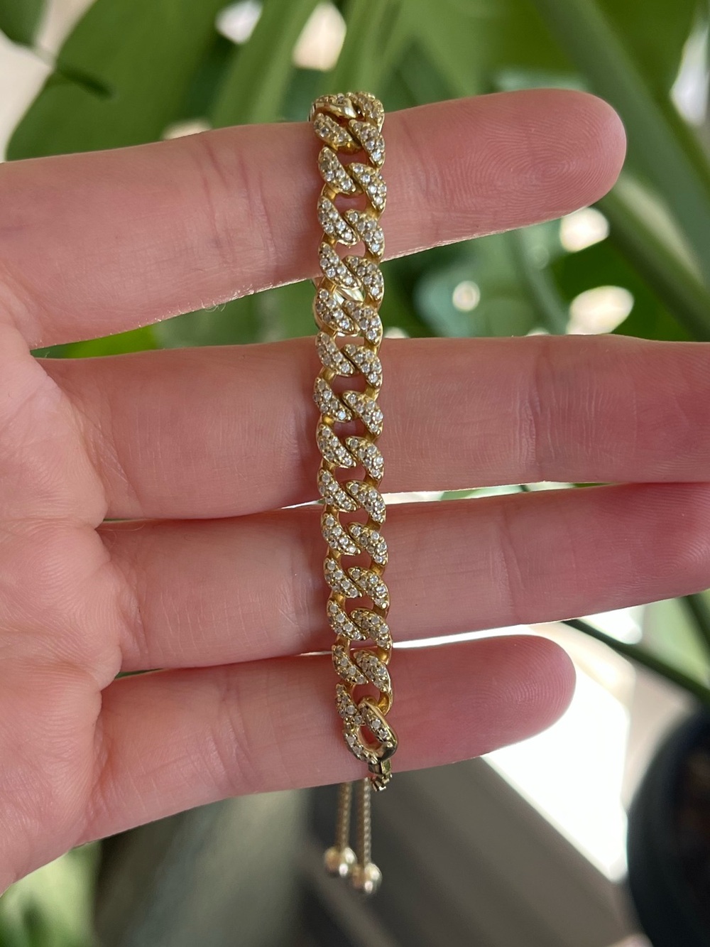 Gold Plated Sterling Silver CZ Bolo Chain Bracelet